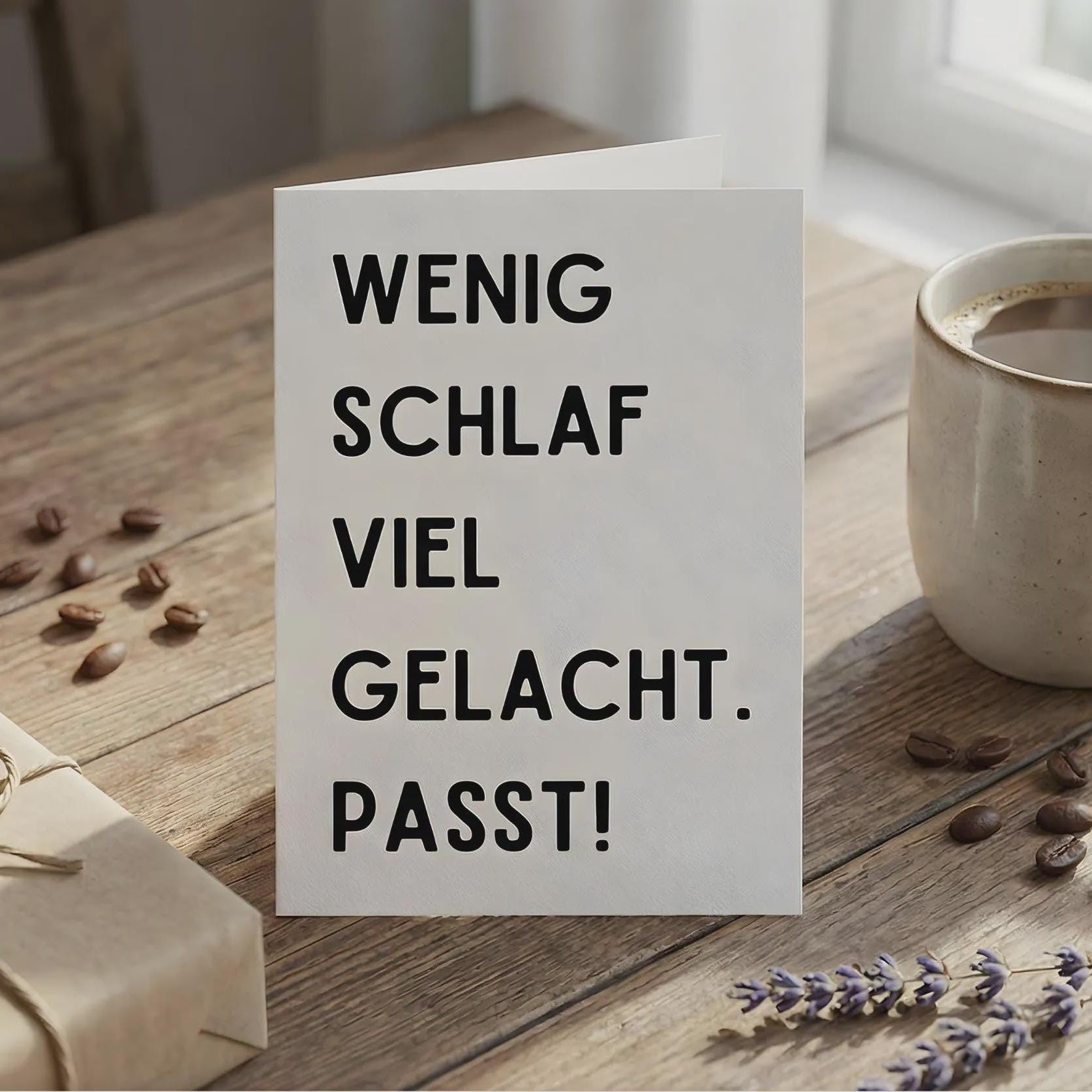 Geburtstagskarte "Wenig Schlaf viel gelacht passt" – minimalistisch – witzige Karte für Freunde, Party, Geburtstag, Feier