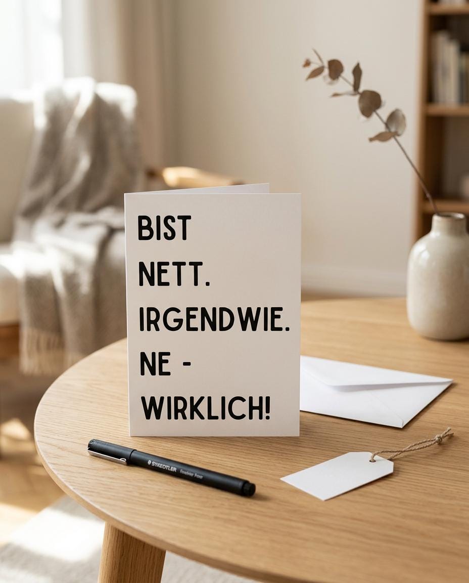 Geschenkkarte "Bist nett. Irgendwie. Ne - Wirklich" zum Verschenken, schwarzer Humor