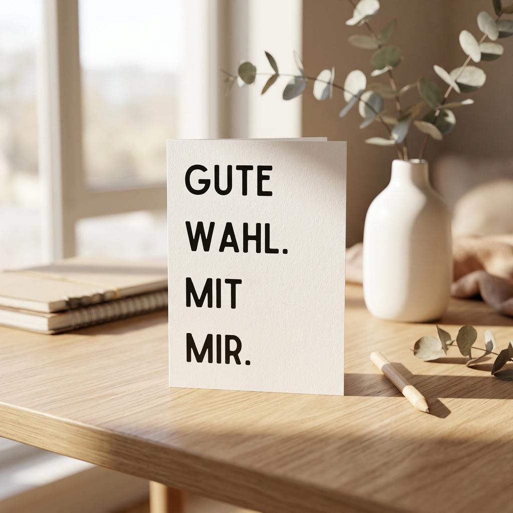 Humor Karte „Gute Wahl. Mit mir.“ – lustige Glückwunschkarte für Partner, Freunde & Familie – witzige Postkarte DIN A6