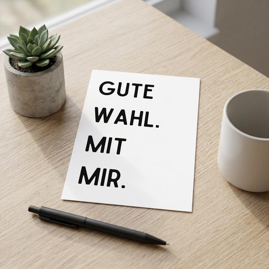 Humor Karte „Gute Wahl. Mit mir.“ – lustige Glückwunschkarte für Partner, Freunde & Familie – witzige Postkarte DIN A6