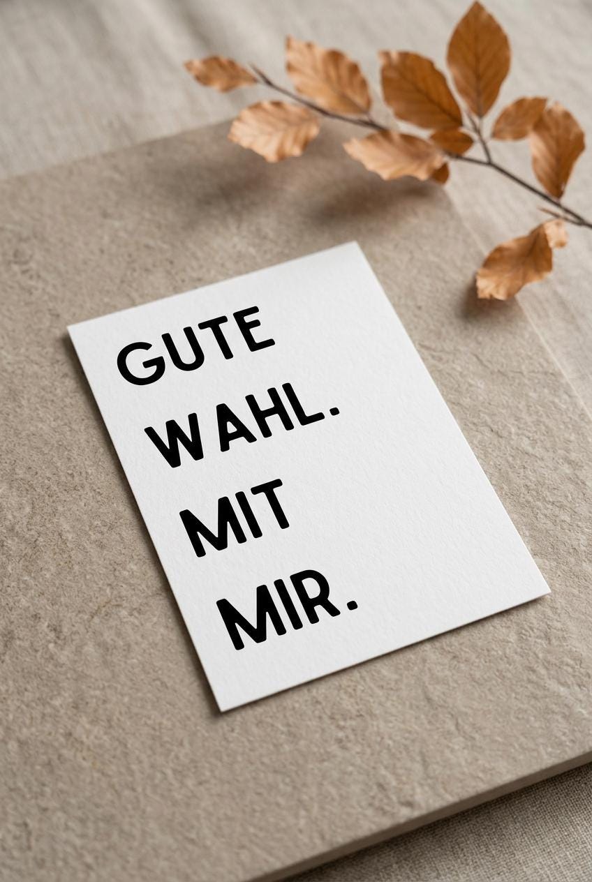 Humor Karte „Gute Wahl. Mit mir.“ – lustige Glückwunschkarte für Partner, Freunde & Familie – witzige Postkarte DIN A6