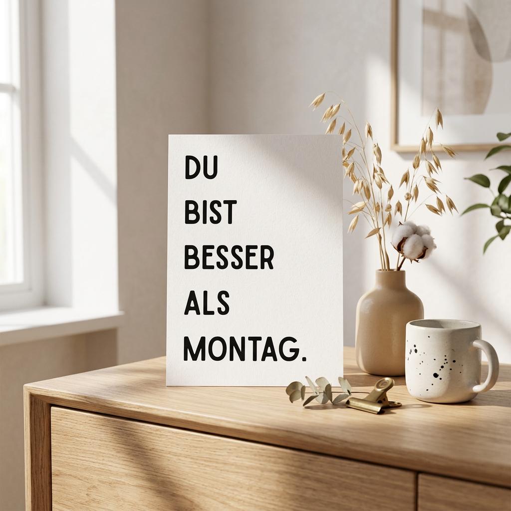 Lustige Karte „Du bist besser als Montag.“ – witzige Spruchkarte DIN A6 für Freund:innen & Partner