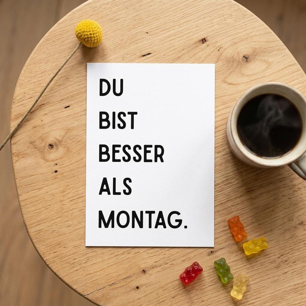 Lustige Karte „Du bist besser als Montag.“ – witzige Spruchkarte DIN A6 für Freund:innen & Partner