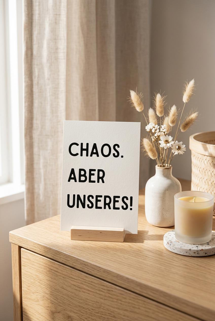Lustige Karte „Chaos. Aber unseres!“ – witzige Spruchkarte DIN A6 inkl. Umschlag