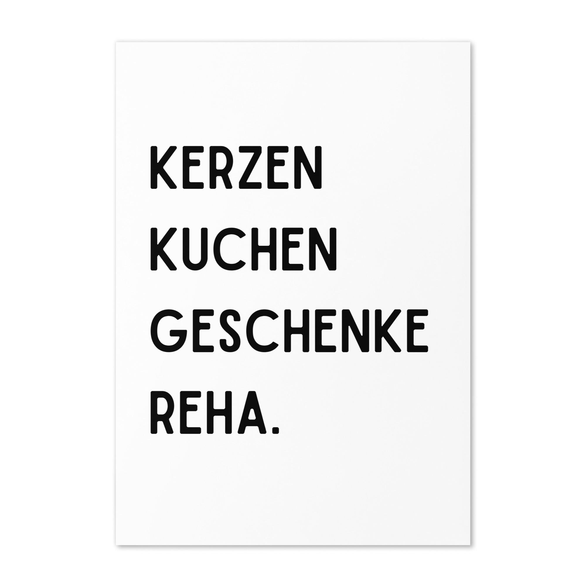 Geschenkkarte "Kerzen Kuchen Geschenke Reha."