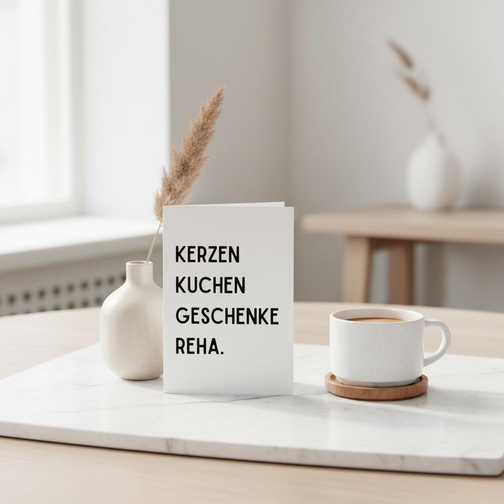 Geschenkkarte "Kerzen Kuchen Geschenke Reha."