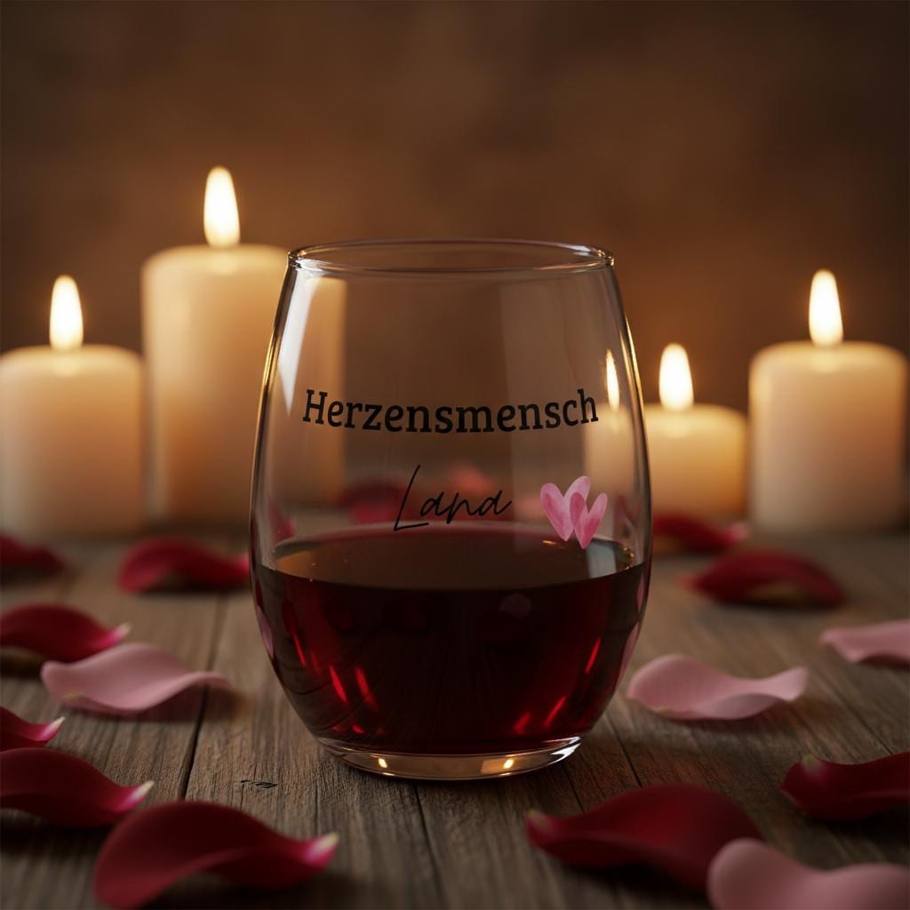 Weinglas ohne Stiel, Herzensmensch, Lieblingsmensch, mit Namen, personalisierbar, Geschenk beste Freundin