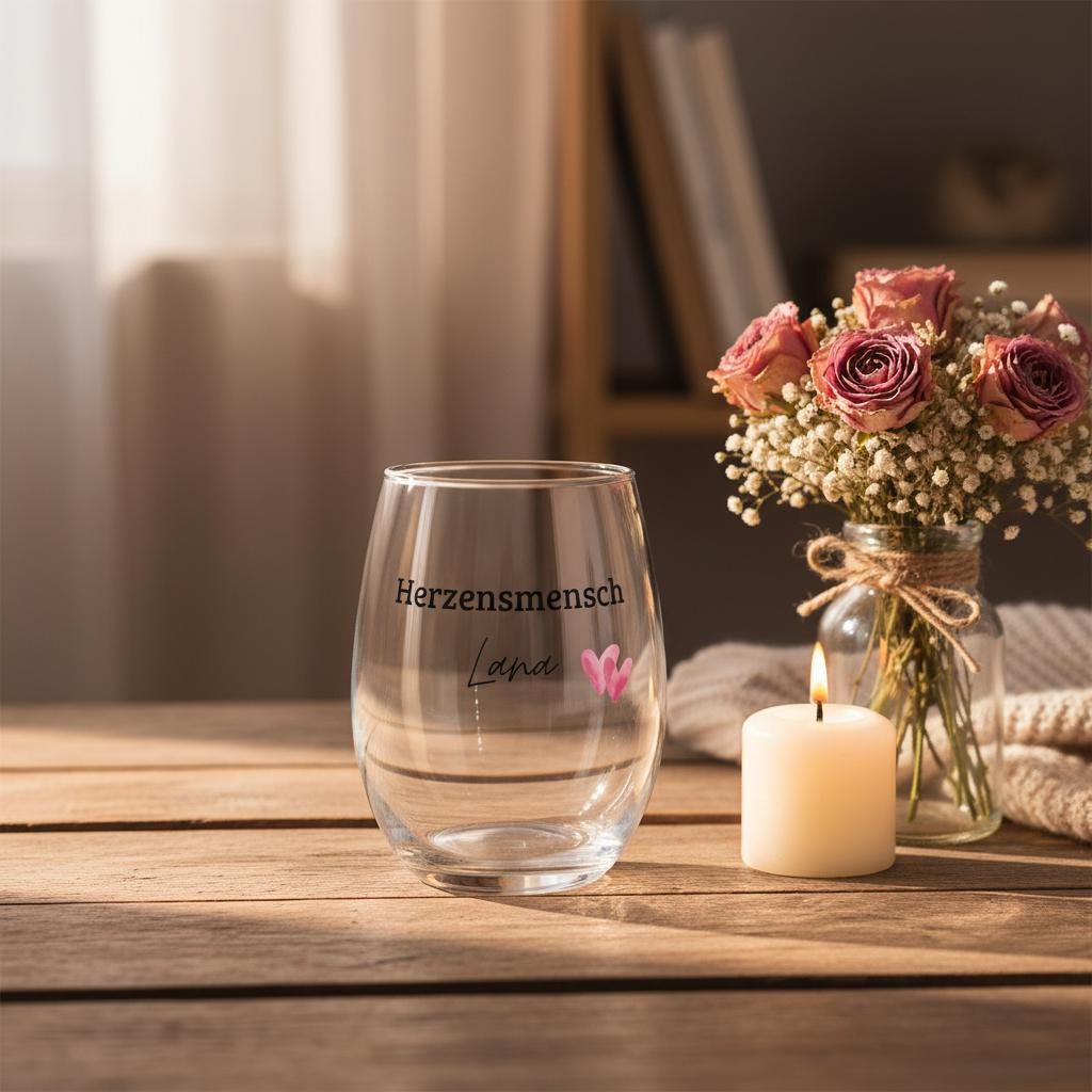 Weinglas ohne Stiel, Herzensmensch, Lieblingsmensch, mit Namen, personalisierbar, Geschenk beste Freundin