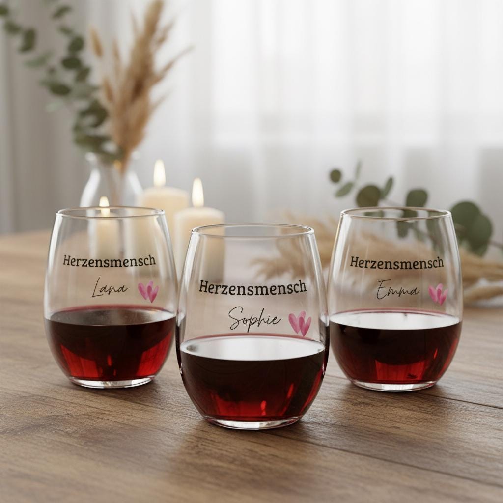 Weinglas ohne Stiel, Herzensmensch, Lieblingsmensch, mit Namen, personalisierbar, Geschenk beste Freundin
