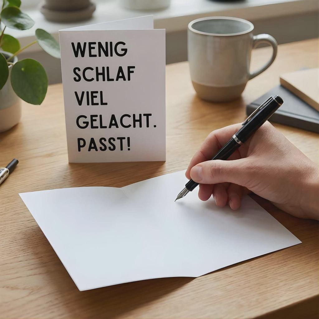 Geburtstagskarte "Wenig Schlaf viel gelacht passt" – minimalistisch – witzige Karte für Freunde, Party, Geburtstag, Feier
