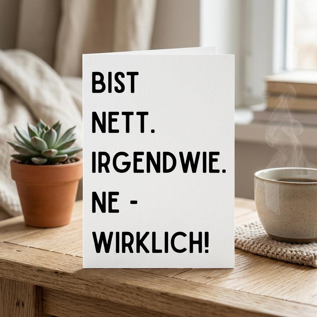 Geschenkkarte "Bist nett. Irgendwie. Ne - Wirklich" zum Verschenken, schwarzer Humor
