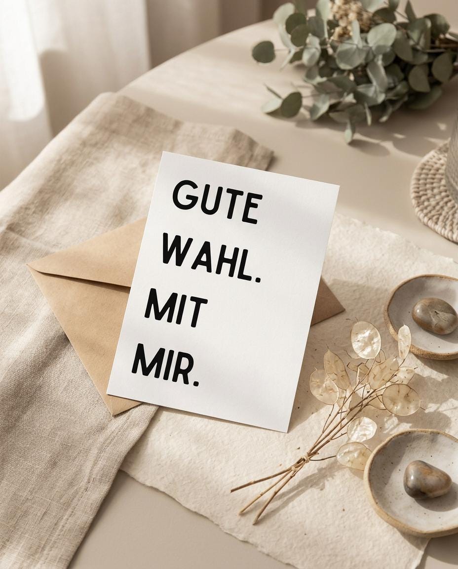 Humor Karte „Gute Wahl. Mit mir.“ – lustige Glückwunschkarte für Partner, Freunde & Familie – witzige Postkarte DIN A6