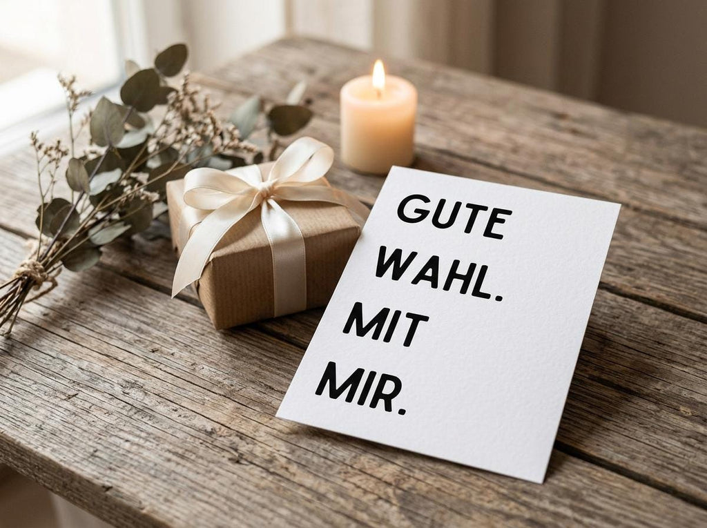 Humor Karte „Gute Wahl. Mit mir.“ – lustige Glückwunschkarte für Partner, Freunde & Familie – witzige Postkarte DIN A6