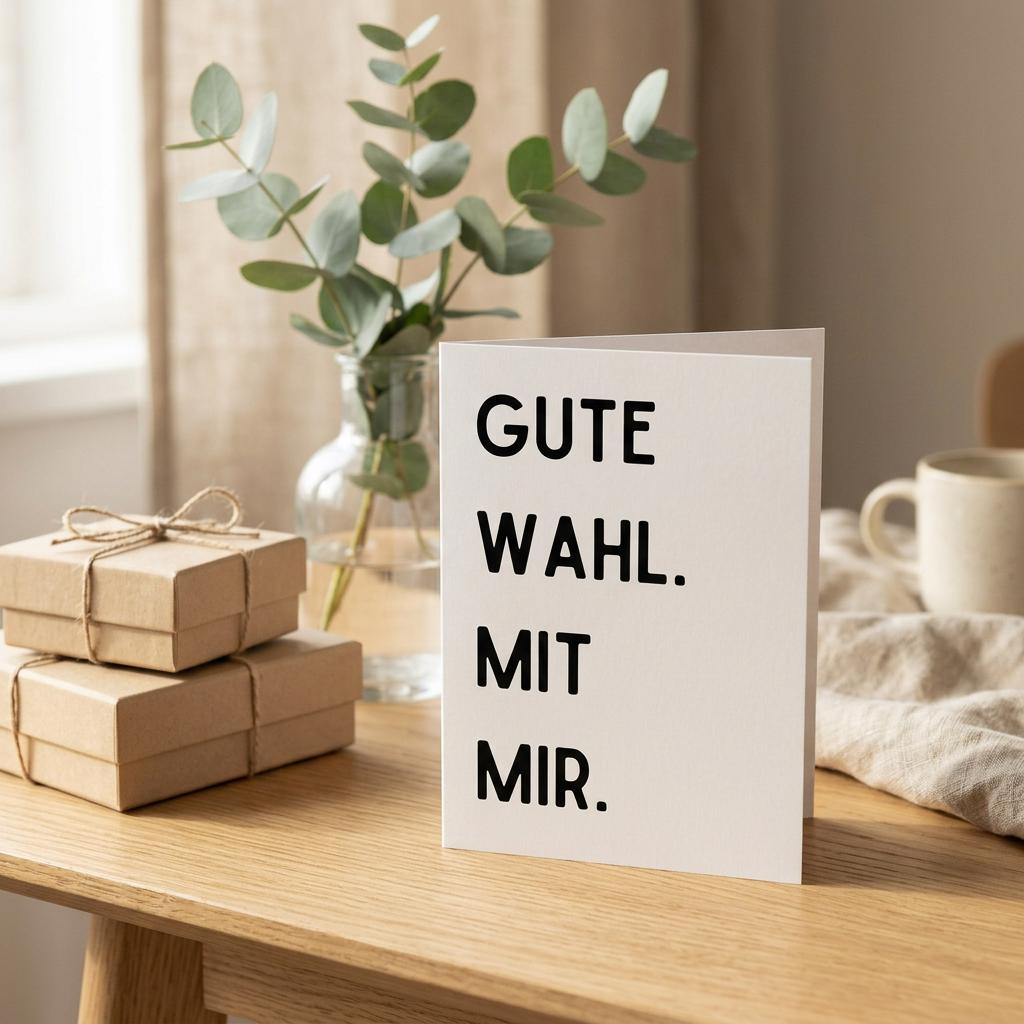 Humor Karte „Gute Wahl. Mit mir.“ – lustige Glückwunschkarte für Partner, Freunde & Familie – witzige Postkarte DIN A6