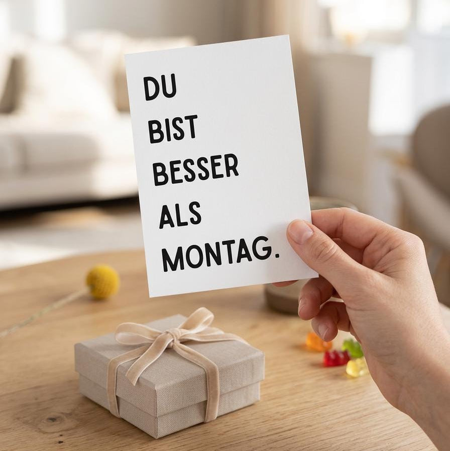 Lustige Karte „Du bist besser als Montag.“ – witzige Spruchkarte DIN A6 für Freund:innen & Partner