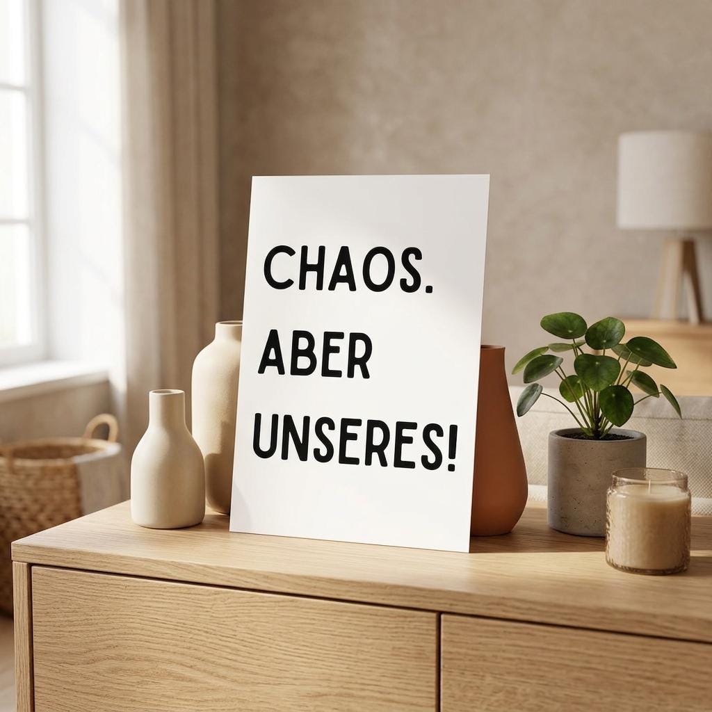 Lustige Karte „Chaos. Aber unseres!“ – witzige Spruchkarte DIN A6 inkl. Umschlag