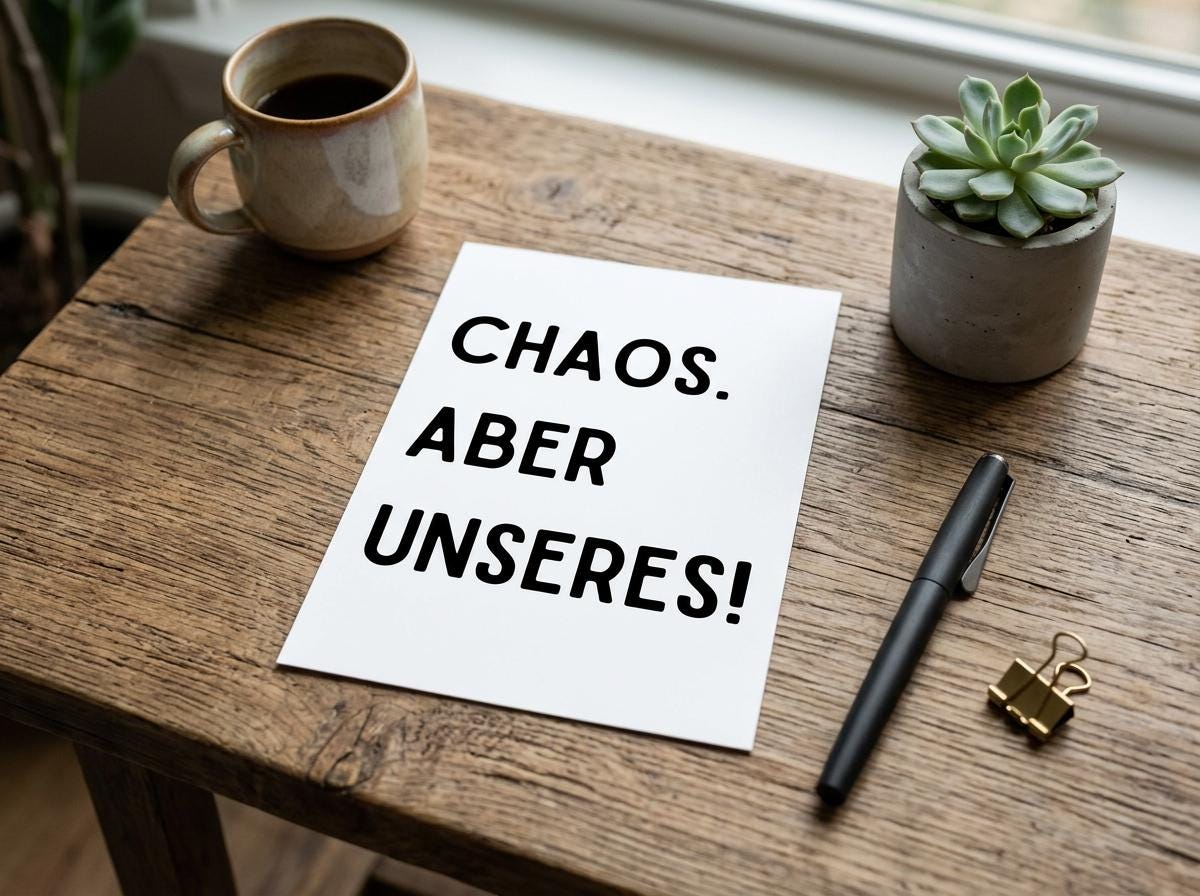 Lustige Karte „Chaos. Aber unseres!“ – witzige Spruchkarte DIN A6 inkl. Umschlag