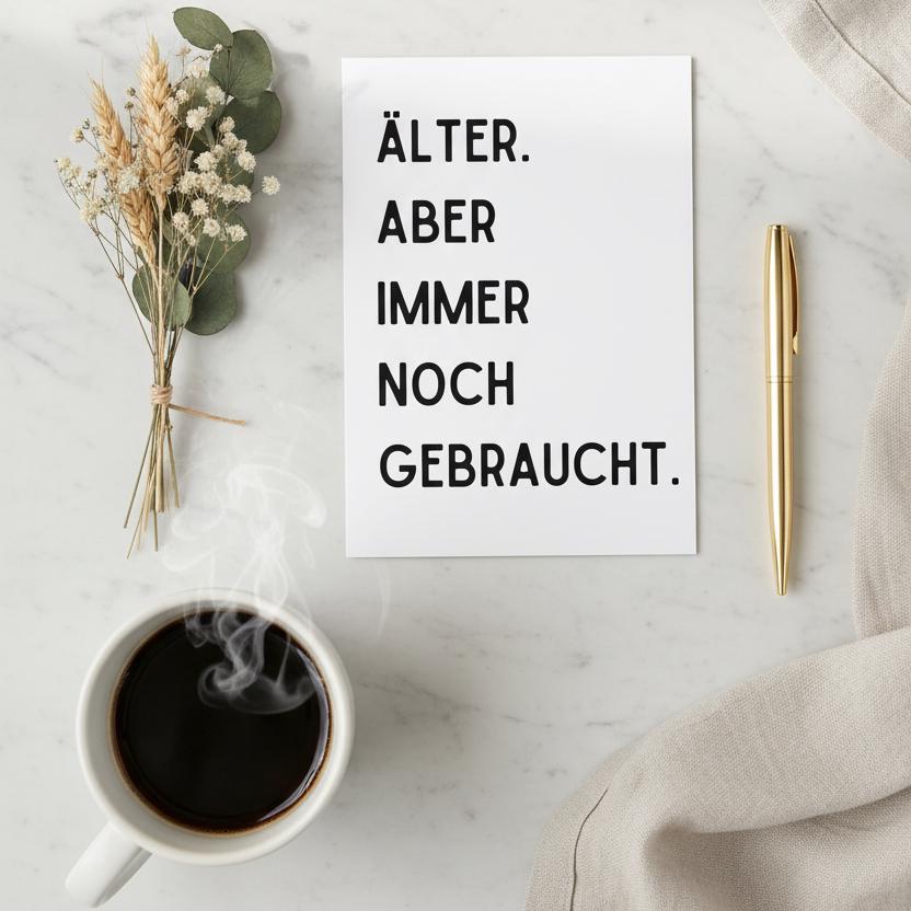 Grußkarte „Älter. Aber immer noch gebraucht.“ | DIN A6 | Humorvoll & minimalistisch