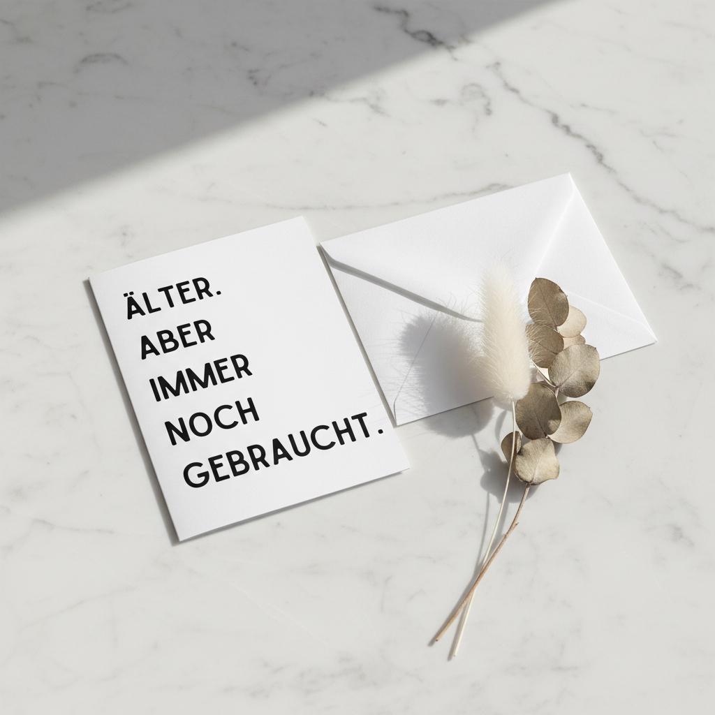 Grußkarte „Älter. Aber immer noch gebraucht.“ | DIN A6 | Humorvoll & minimalistisch