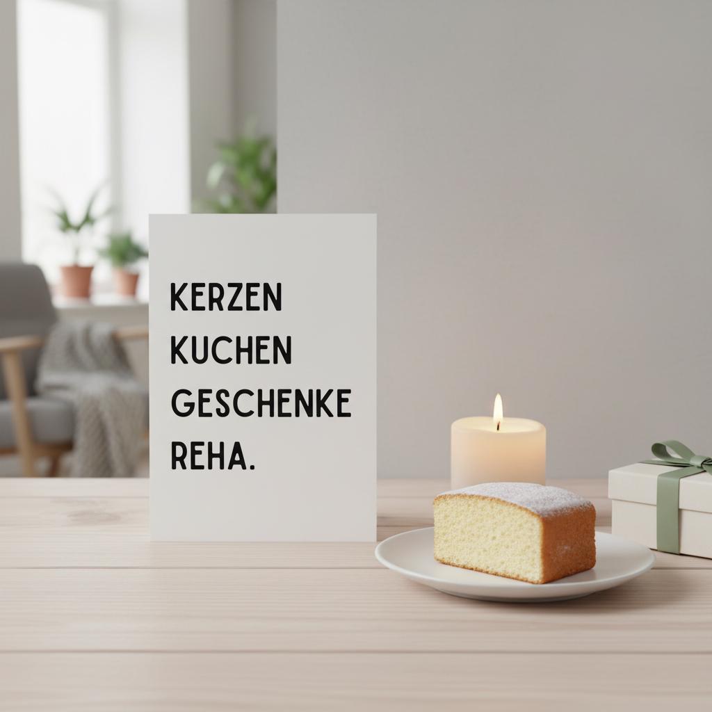Geschenkkarte "Kerzen Kuchen Geschenke Reha."