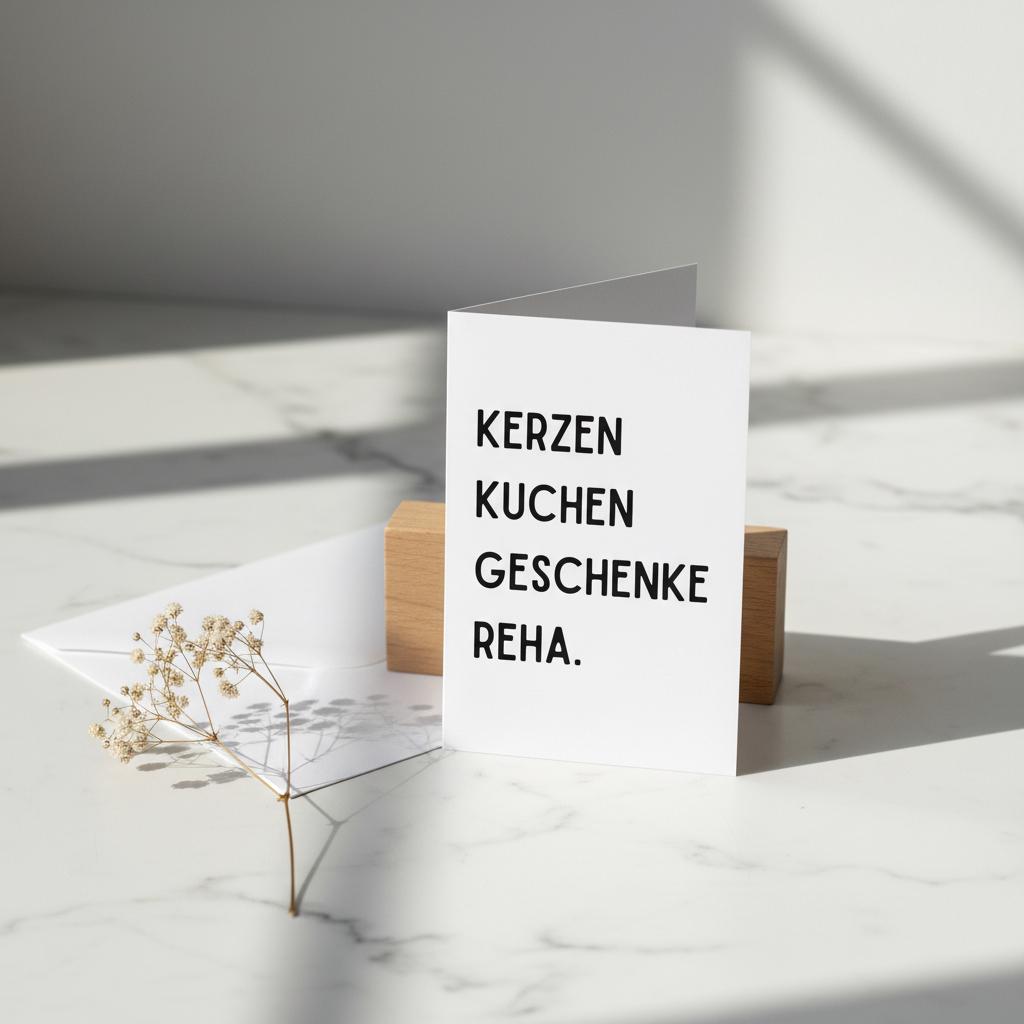 Geschenkkarte "Kerzen Kuchen Geschenke Reha."