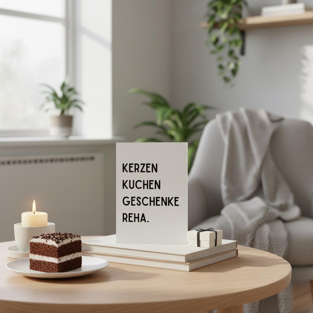 Geschenkkarte "Kerzen Kuchen Geschenke Reha."