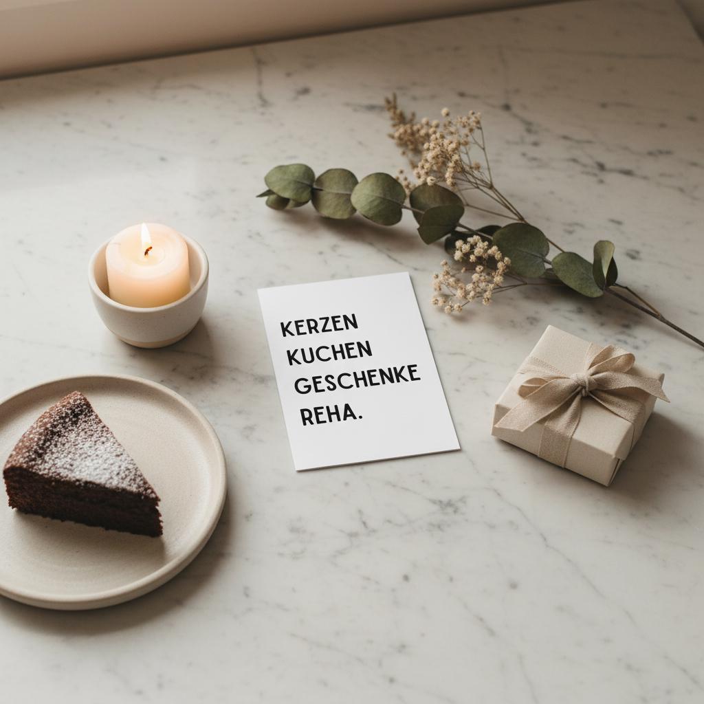 Geschenkkarte "Kerzen Kuchen Geschenke Reha."