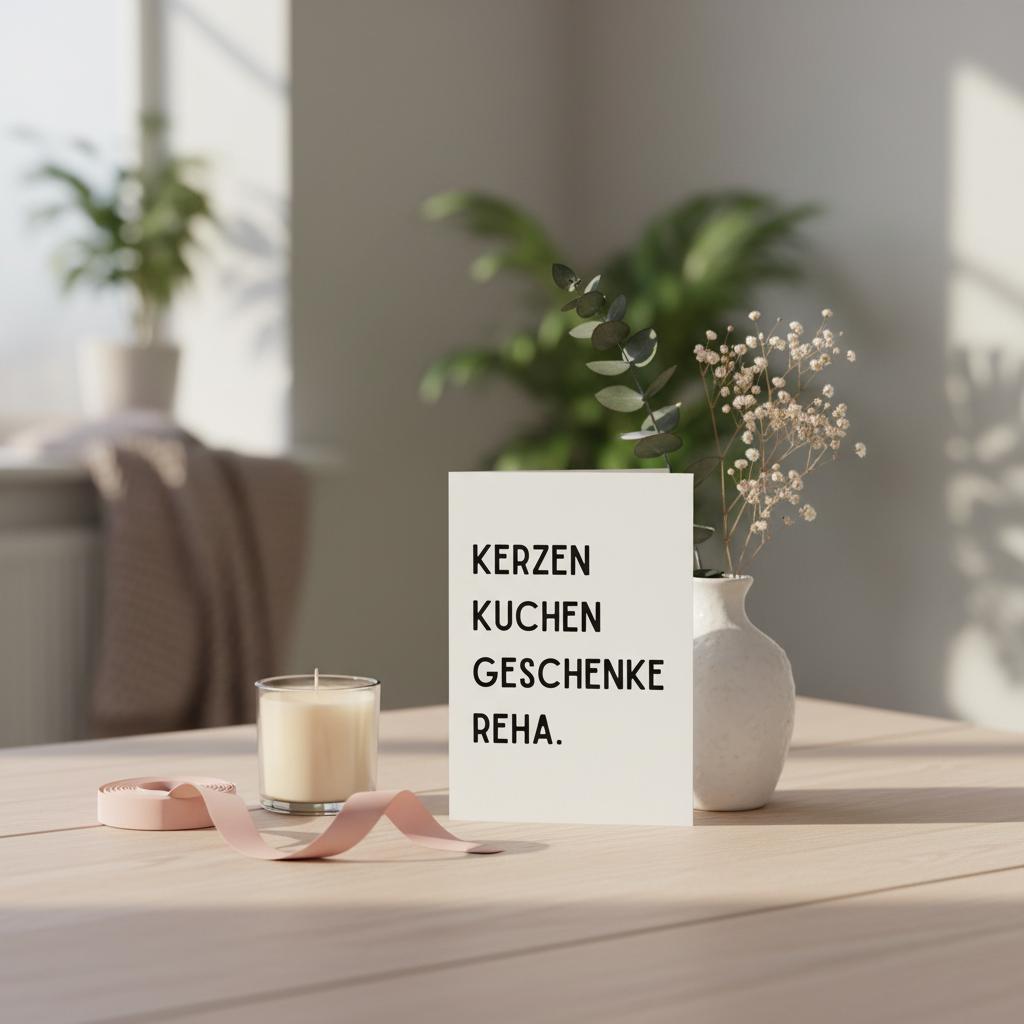 Geschenkkarte "Kerzen Kuchen Geschenke Reha."