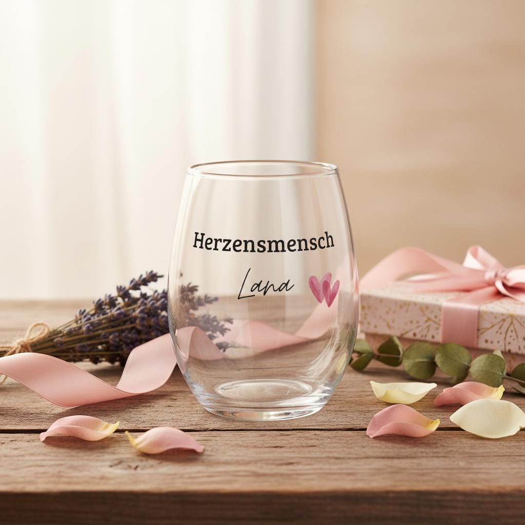 Weinglas ohne Stiel, Herzensmensch, Lieblingsmensch, mit Namen, personalisierbar, Geschenk beste Freundin