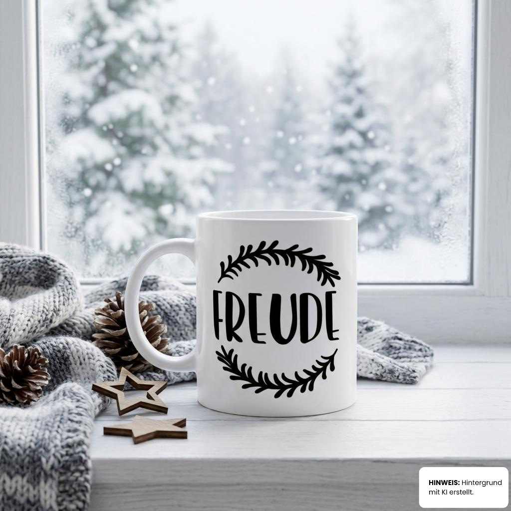 Tasse Kranz-Serie am verschneiten Fenster – flyliving