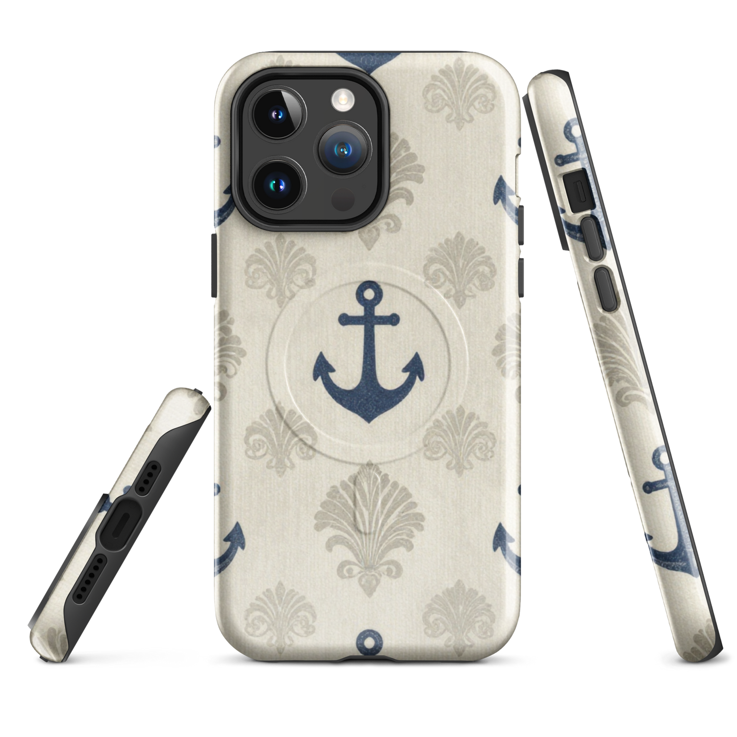 MagSafe®-Hülle „Vintage Anker Creme“ | Zweischichtige iPhone-Hülle mit Ornament- & Anker-Print