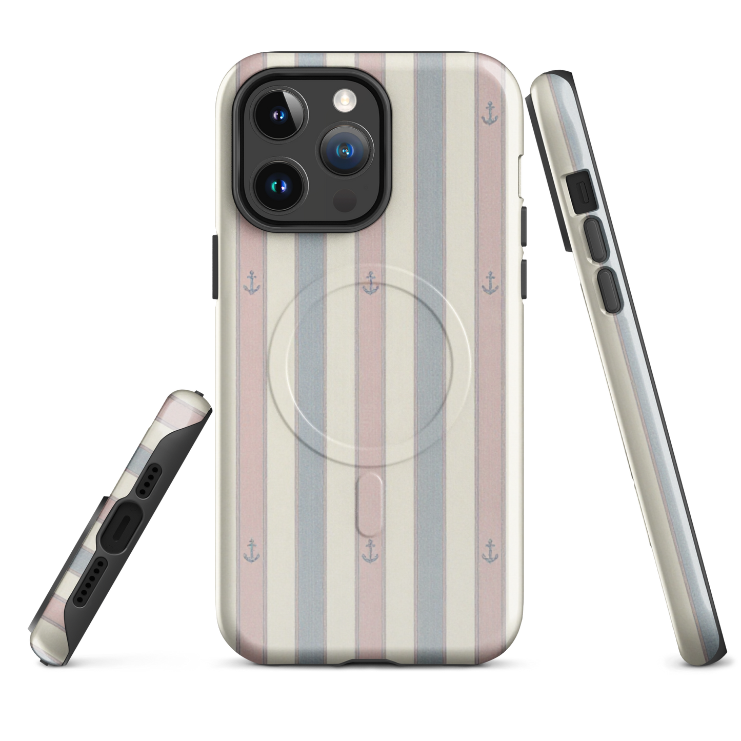 MagSafe®-Hülle „Maritime Streifen“ | Zweischichtige iPhone-Hülle mit Anker-Print