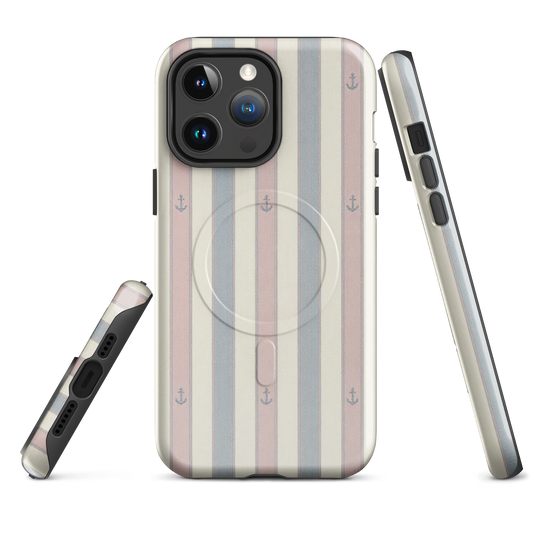 MagSafe®-Hülle „Maritime Streifen“ | Zweischichtige iPhone-Hülle mit Anker-Print