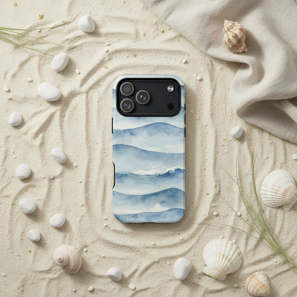 MagSafe hülle ocean waves zweischichtige iPhone hülle mit blaue aquarell wellenprint und schützender oberfläche rückseite