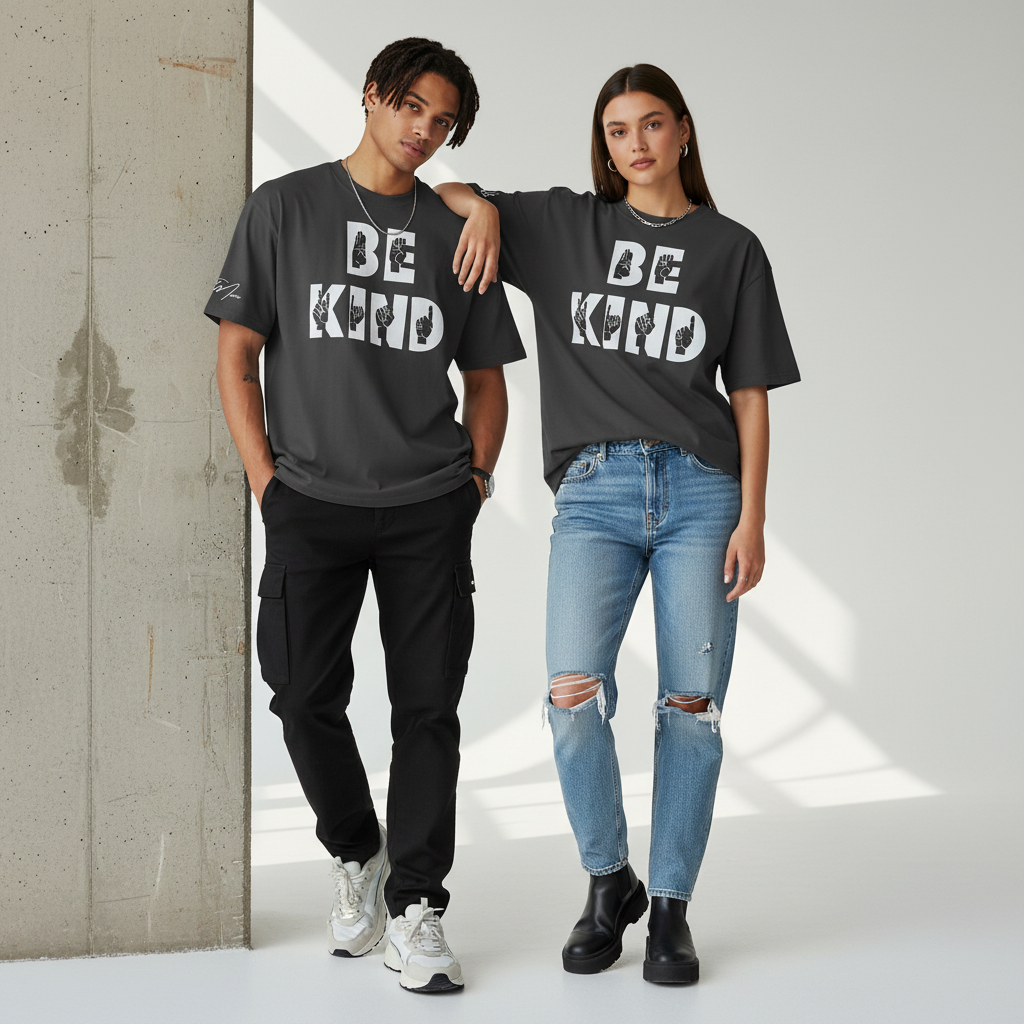 Oversized T-Shirt „Be Kind“ | Verwaschener Unisex-Look