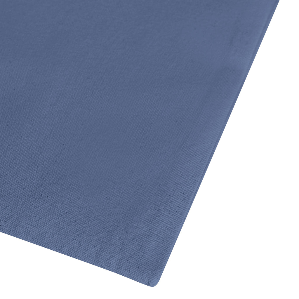 Blauer Jutebeutel mit Aufdruck von flyliving, aus Bio-Baumwolle mit Textur, angeschnitten dargestellt.