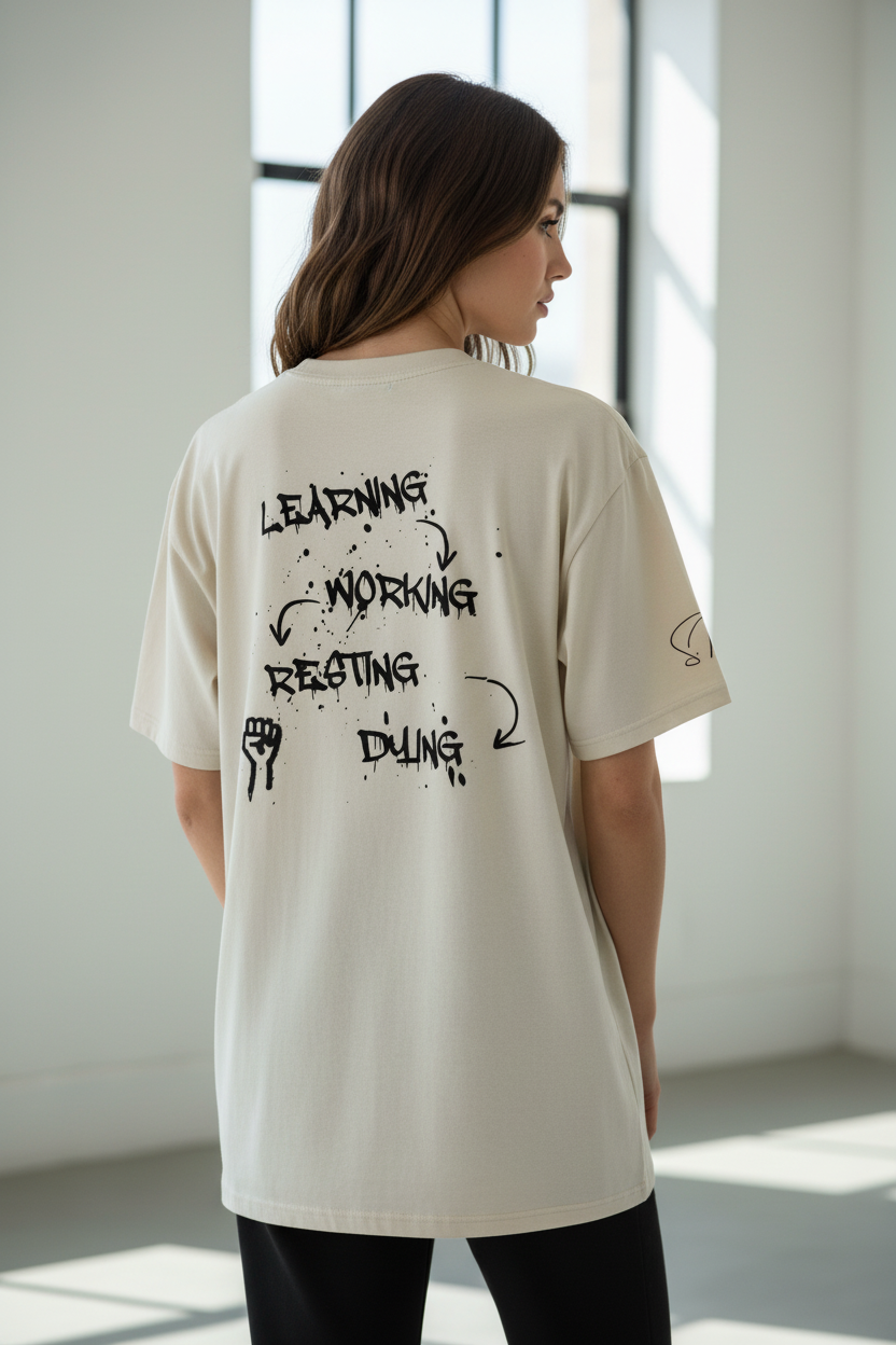 Oversized T-Shirt „LEARNING-DYING“ | Heavy Cotton | Verwaschener 90s-Look