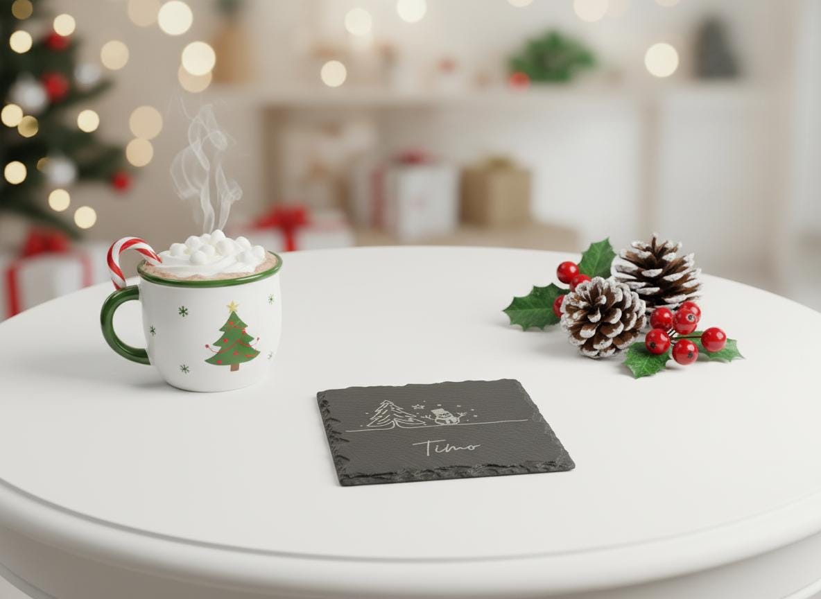 Personalisierter Schieferuntersetzer Weihnachten mit Name graviert - flyliving