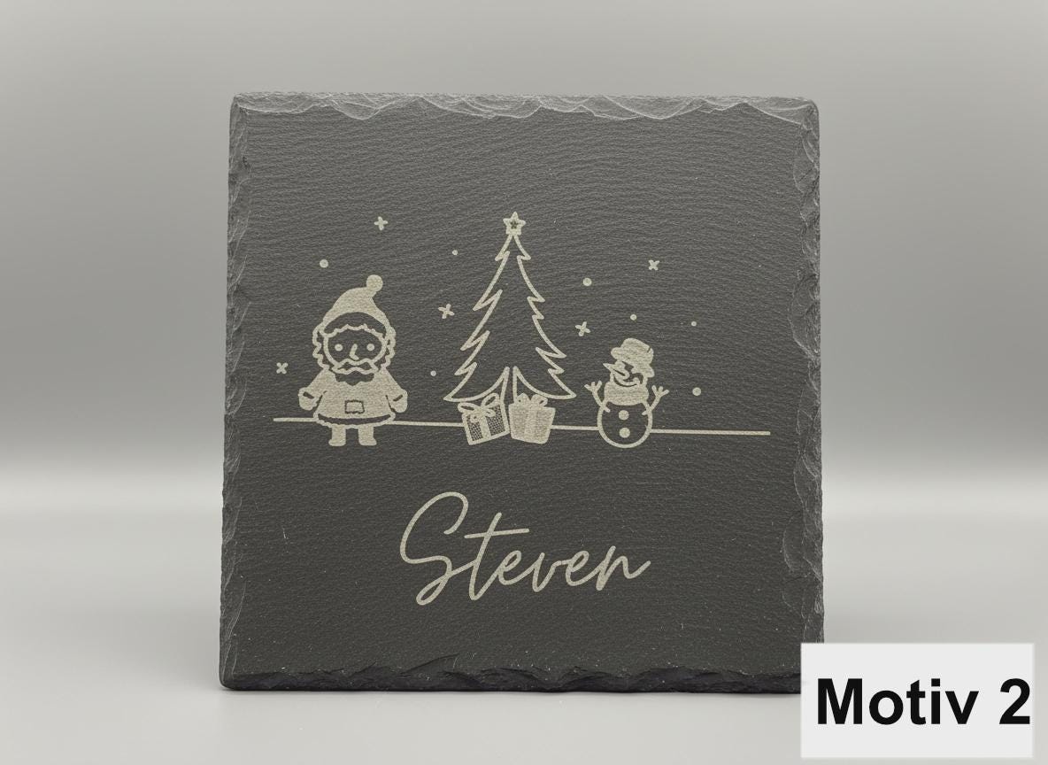 Personalisierter Schieferuntersetzer Weihnachten mit Name graviert - flyliving