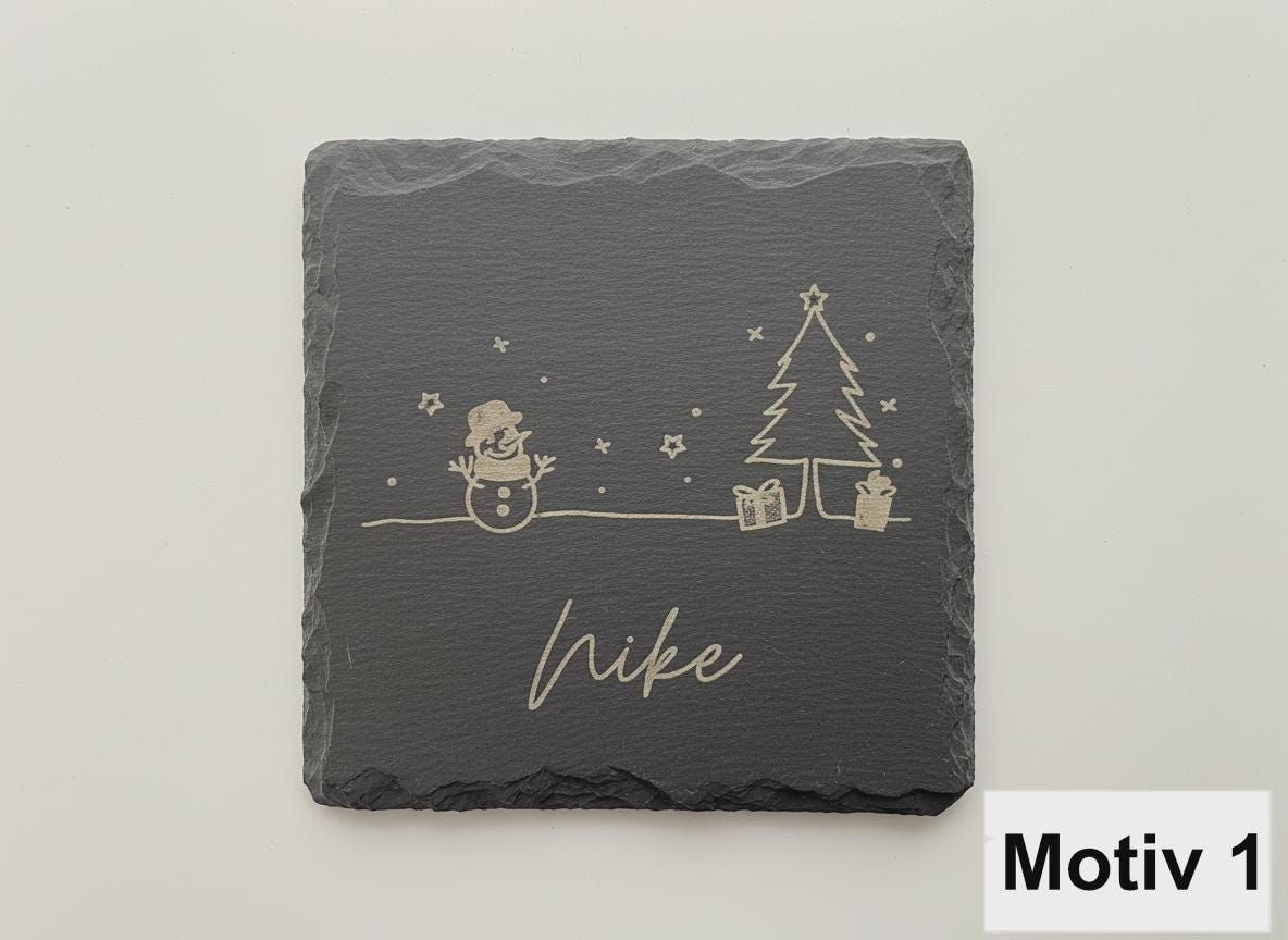 Personalisierter Schieferuntersetzer Weihnachten mit Name graviert - flyliving