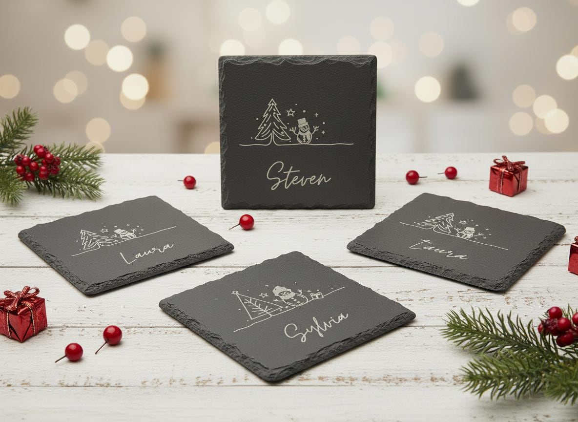 Personalisierter Schieferuntersetzer Weihnachten mit Name graviert - flyliving