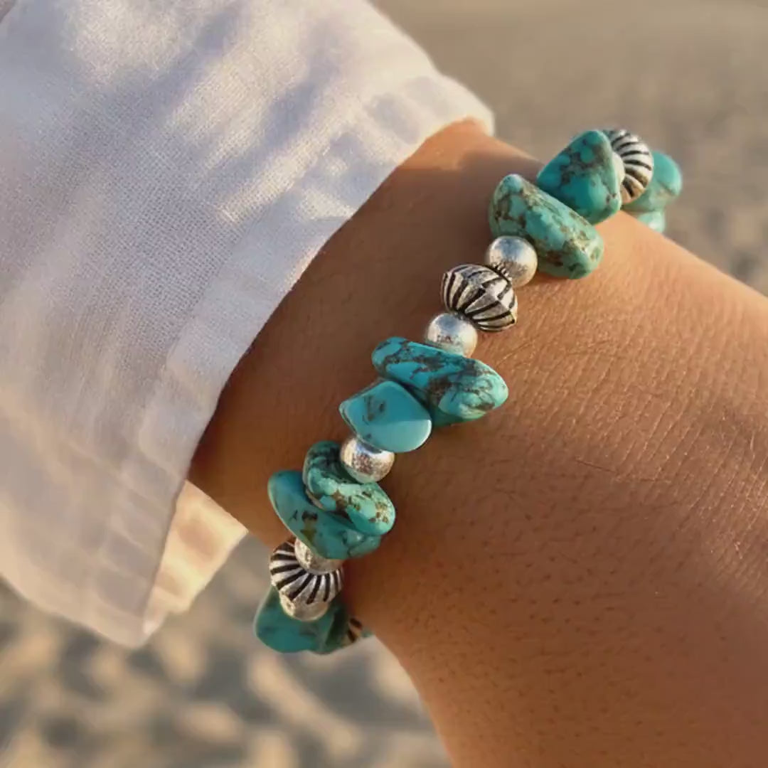 Armband mit Türkisen, handgemacht, Boho Stil, Schmuck, Geschenk für Frauen, Strand Accessoire, Sommer Mode
