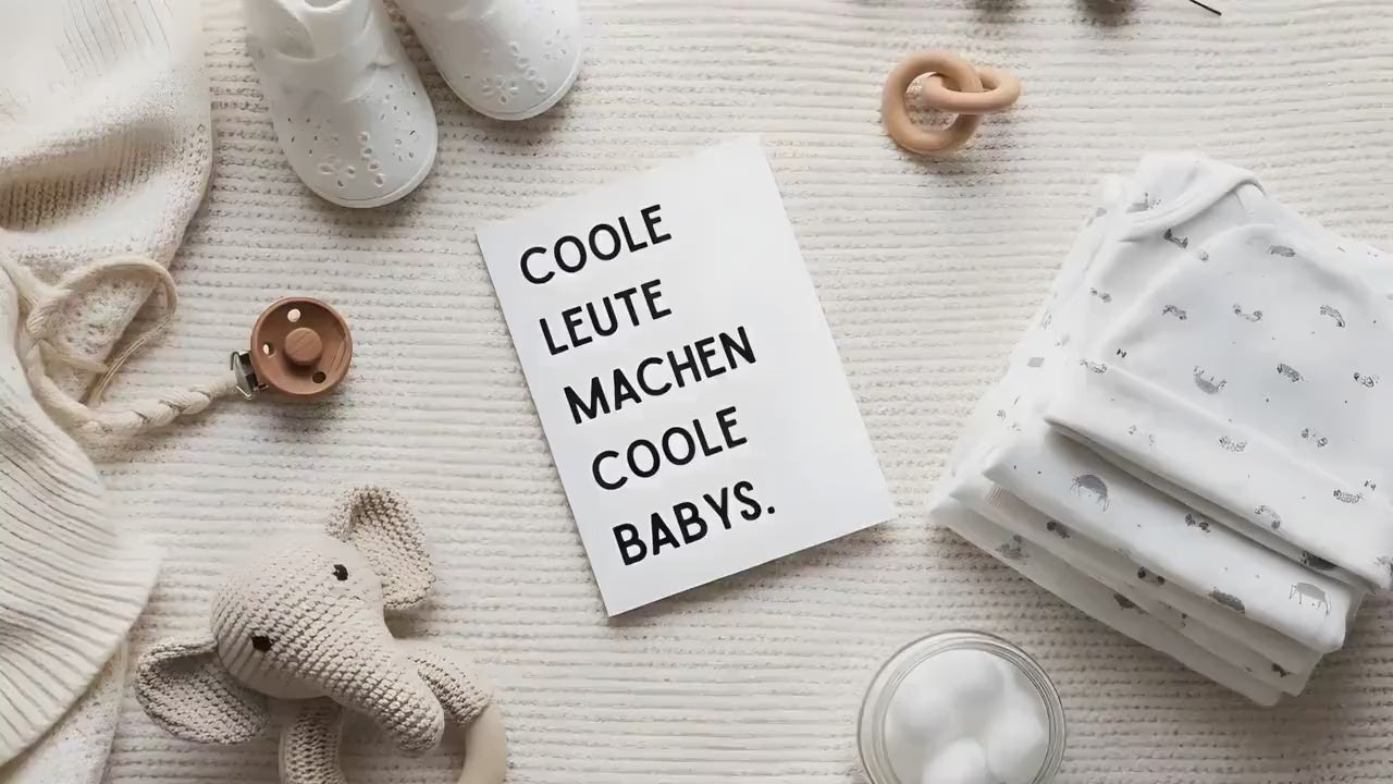 Lustige Karte "Coole Leute machen coole Babys" – Geburt und Schwangerschaftsverkündung, werdende Eltern, schwarz weiß