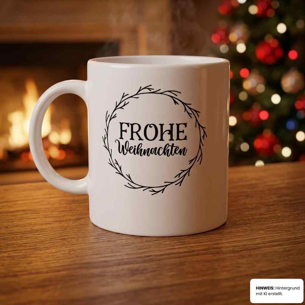 Tasse Rahmen-Serie vor Kamin und Weihnachtsbaum – flyliving
