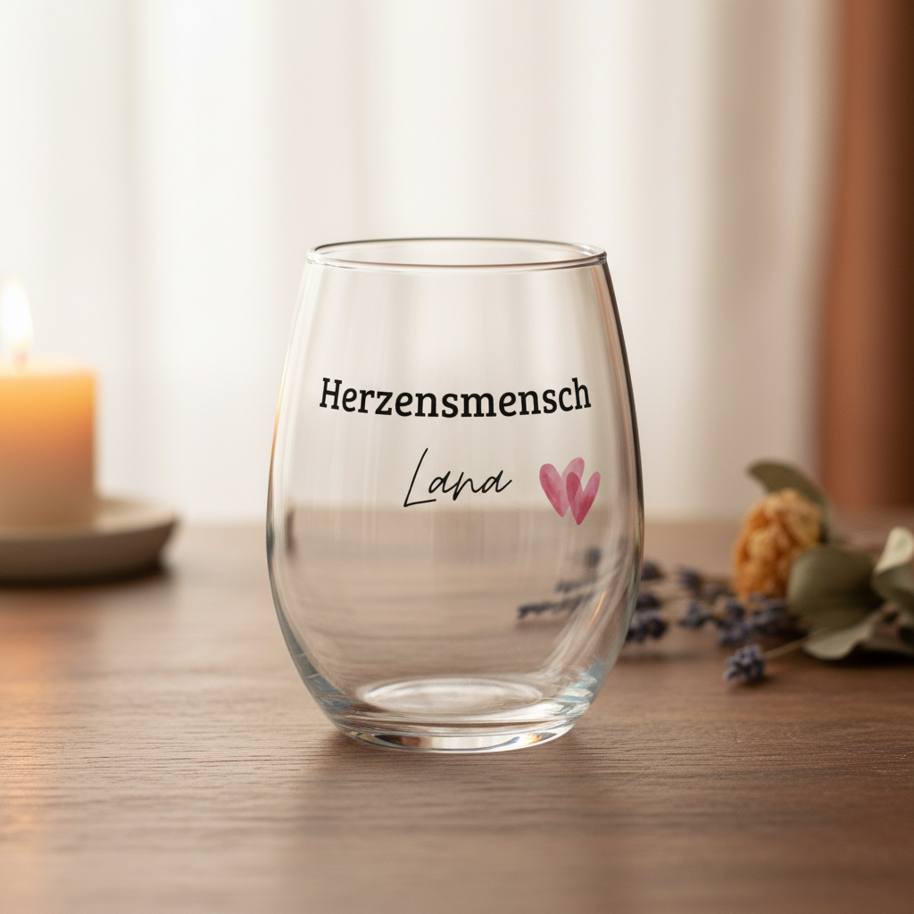 Weinglas ohne Stiel, Herzensmensch, Lieblingsmensch, mit Namen, personalisierbar, Geschenk beste Freundin