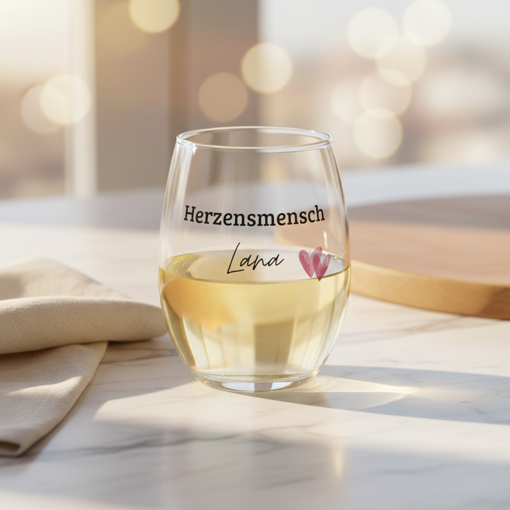 Weinglas ohne Stiel, Herzensmensch, Lieblingsmensch, mit Namen, personalisierbar, Geschenk beste Freundin