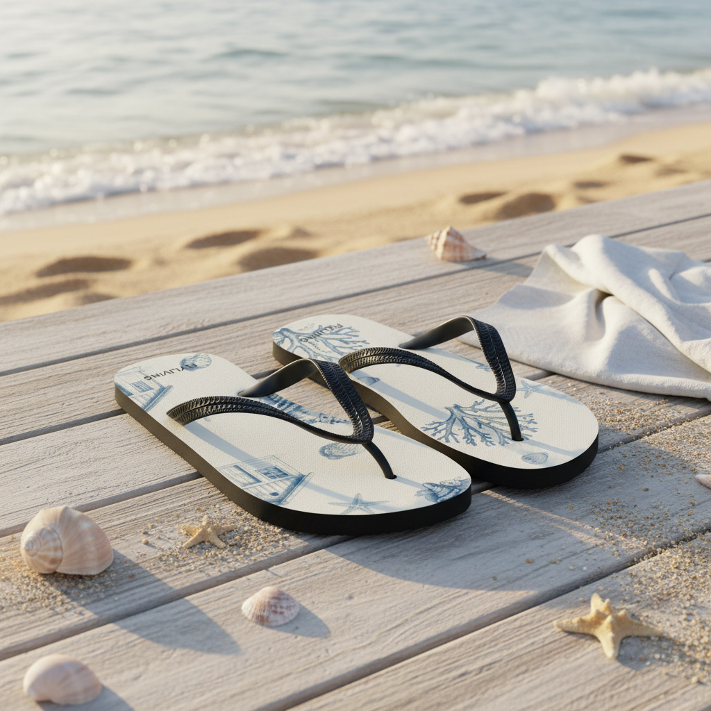 Flip-Flops „Coastal Cottage“ | Maritime Sommer-Flip-Flops, perfekt für Urlaub, Meer, Spa und Strand