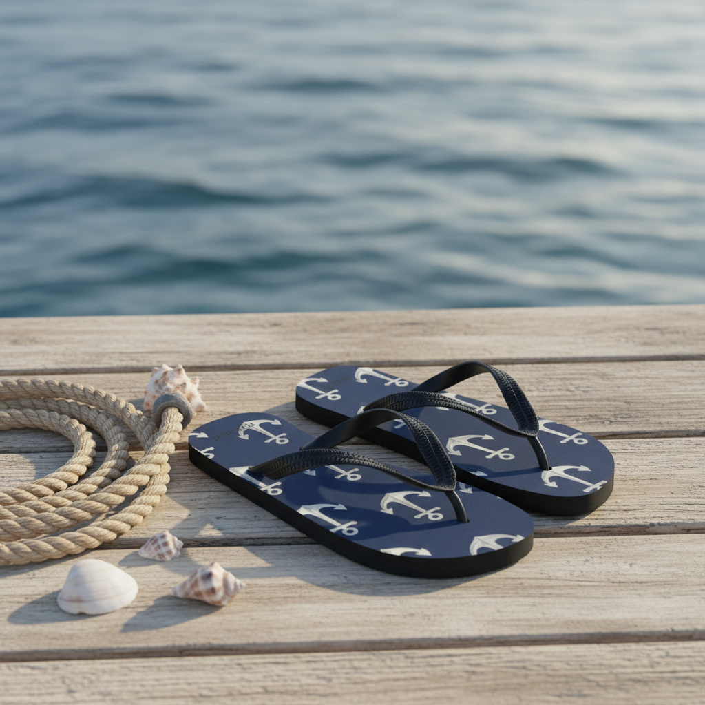 Flip-Flops „Navy Anchor“ | Maritime Sommer-Flip-Flops, Urlaub, Strand, Meer, Pool