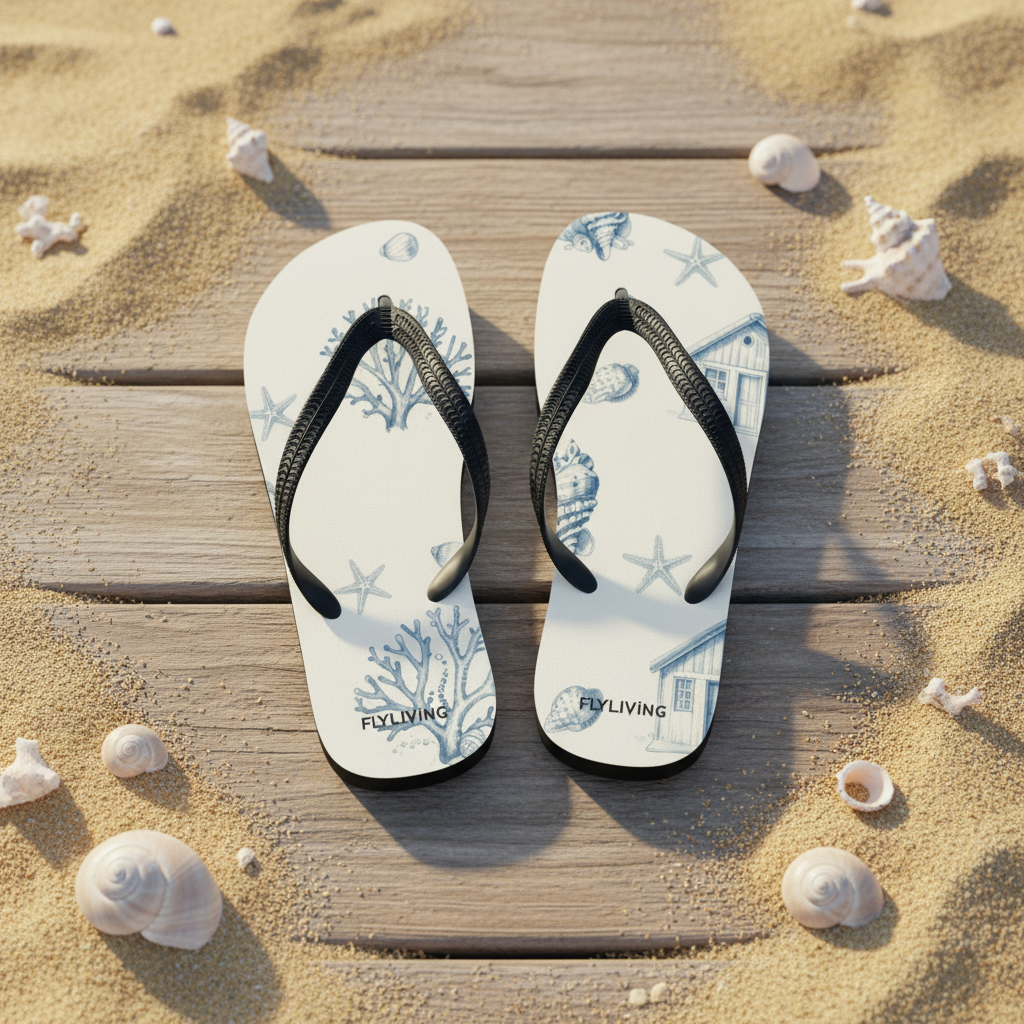 Flip-Flops „Coastal Cottage“ | Maritime Sommer-Flip-Flops, perfekt für Urlaub, Meer, Spa und Strand