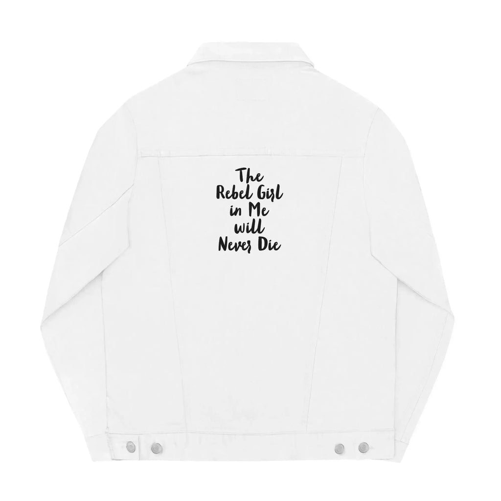 Denim Jacke "The Rebel Girl in Me Will Never Die", weiß